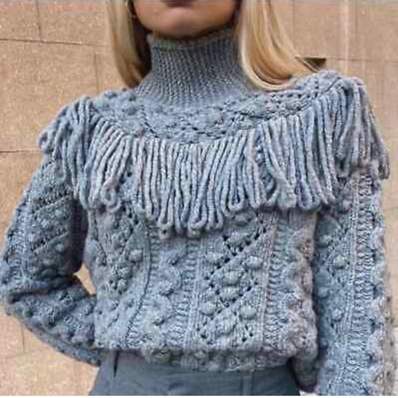 Zara Fringe Knit Sweater, Small, Gray, Blogger Favorite - Picture 13 of 15
